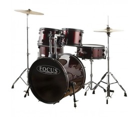 FOCUS FCP0803-WR - 5 Parça (20B/10T/12T/14F/14S) Aksamlı & Zilli Bordo Akustik Davul Seti