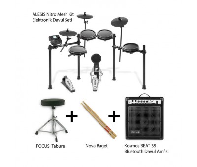 Alesis Nitro Mesh Kit File Derili 8-Parça Elektronik Davul Seti (Tabure, Davul Monitörü, Baget Dahil)