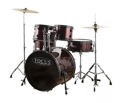 FOCUS FCP0803-WR - 5 Parça (20B/10T/12T/14F/14S) Aksamlı & Zilli Bordo Akustik Davul Seti